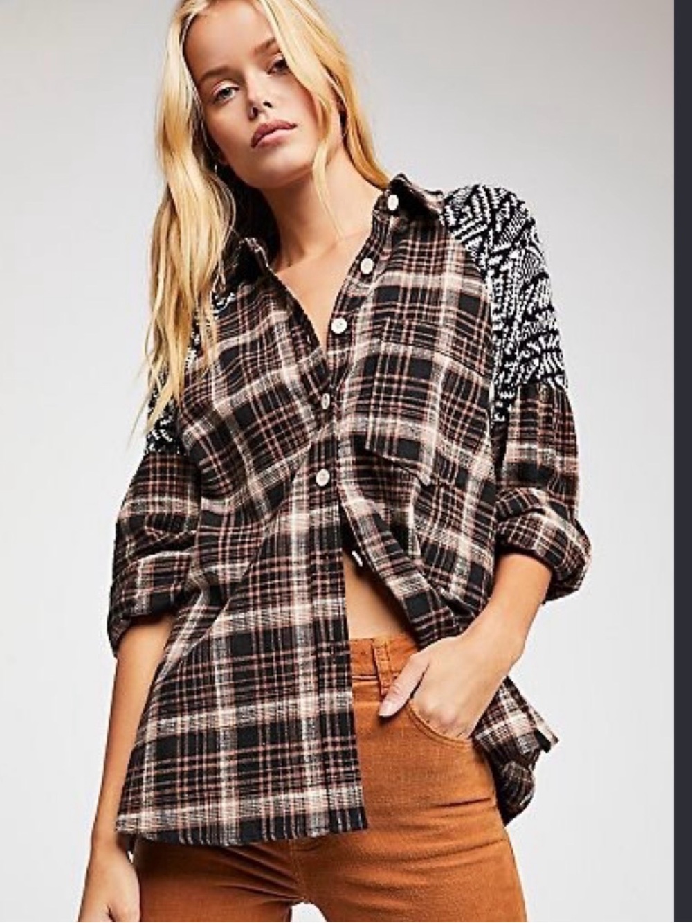 FREE PEOPLE Fireside Nights plaid button down shirt